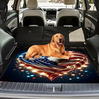 Universal Car Trunk Mat 29" x 39", Heart Flag Star Print All Weather Trunk Protection Cargo Liner,Durable Cargo Mat Rear Trunk Liner, Stylish Vehicle Interior Accessories Suitable for Most Car Models - color: Heart Flag Star