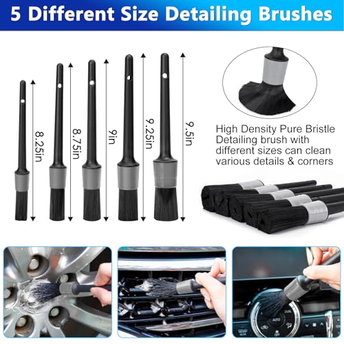 THINKWORK Car Wash Kit, 62'' Car Washing Brush with Long Handle, Extendable Car Wash Brush Mop with 2-in-1 Windshield Squeegee and 9Pcs Detailing Brushes, Gray Car Detailing Kit Gift for Men - size: 23PCS