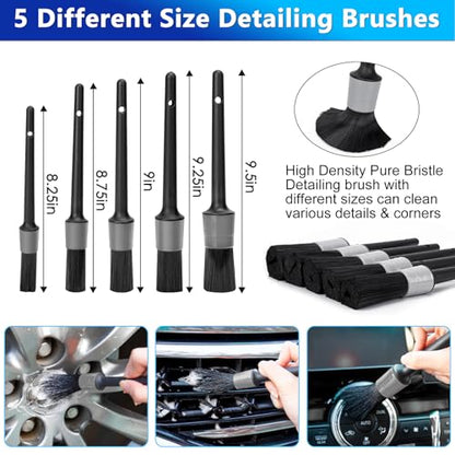 THINKWORK Car Wash Kit, 62'' Car Washing Brush with Long Handle, Extendable Car Wash Brush Mop with 2-in-1 Windshield Squeegee and 9Pcs Detailing Brushes, Gray Car Detailing Kit Gift for Men - size: 23PCS