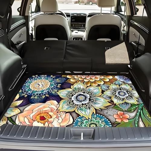 Universal Car Trunk Mat 29" x 39", Colorful Flowers All Weather Trunk Protection Cargo Liner, Durable Cargo Mat Rear Trunk Liner, Stylish Vehicle Interior Accessories Suitable for Most Car Models - color: Colorful Flowers