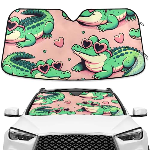 Alligator Crocodiles Pink Windshield Sun Shade Blocks UV Rays Sun Visor Protector Sunshade Accordion Folding Sun Reflector Auto for Car Truck SUV to Keep Your Vehicle Cool - color: B1322