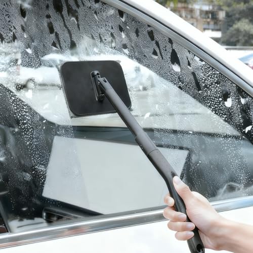 Car Windshield Cleaning Tool, Vehicle Window Glass Cleaner with 4 Reusable Microfiber Pads & Extendable Handle, Automotive Interior Windscreen Wash Kit, Universal for Most Vehicles - size: 4 Reusable Microfiber Pads