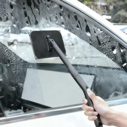 Car Windshield Cleaning Tool, Vehicle Window Glass Cleaner with 4 Reusable Microfiber Pads & Extendable Handle, Automotive Interior Windscreen Wash Kit, Universal for Most Vehicles - size: 4 Reusable Microfiber Pads