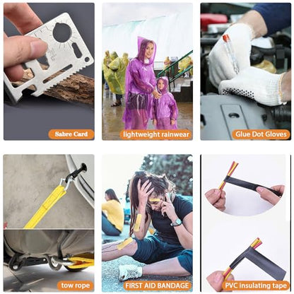 LIANXIN Car Roadside Emergency Kit, with Jumper Cables Automotive Kit,Car Safety Roadside Assistance Kit Headlamp,Tow Straps, Multi-Function Blades, Rainwear, Gloves.Blue - color: Blue