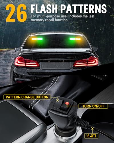 HLauto 1002L Emergency Strobe Traffic Advisor Light Bar: 40 LED Dash Safety Warning Flashing Light, Front/Rear Windshield Visor for Construction Vehicle, Tow/Plow Truck (2x10.7inch, Amber Green) - color: #03 Amber/Green
