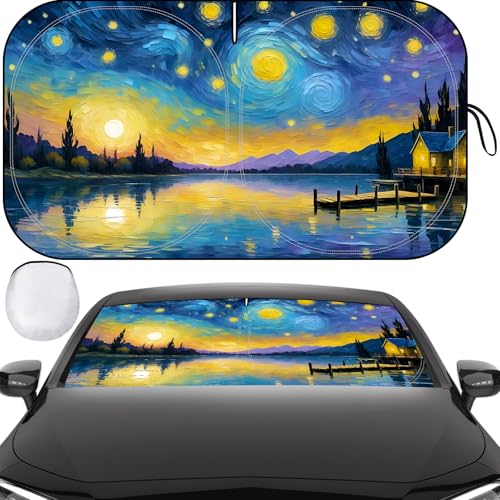 Windshield Sun Shade, Car Sun Shade Windshield, Reflector Sunshade Offers Ultimate Protection for Car Interior, Reflective Polyester Blocks Heat for Cars,Trucks,SUVs (57 x 32 in) - color: Colorful - Starry Sky, 57"x31.5"