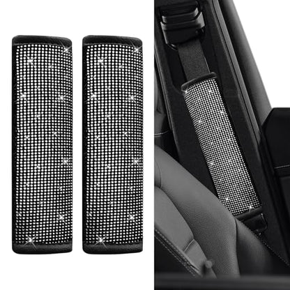 2PCS Bling Seat Belt Covers, Seat Belt Cover Pad, Car Seatbelt Shoulder Pads with Rhinestone, Auto Accessories Comfortable Automotive Neck Shoulder Mat Cushion for Car Truck SUV (White) - color: White