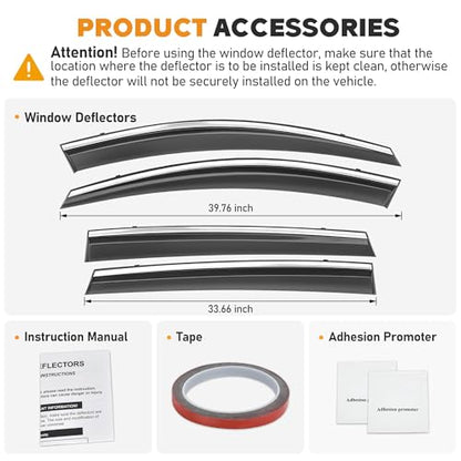 Shatterproof Taped-On Window Deflectors for Toyota Rav4 2013-2018 with Chrome Trim, Rain Guards, Window Visors for Car, Vent Deflector, 4pcs - size: For 2013-2018 RAV4