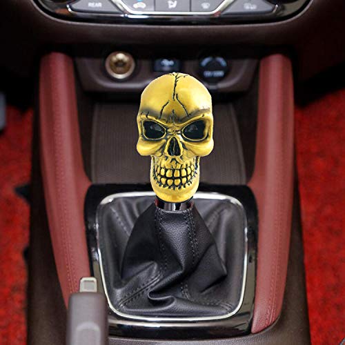 Arenbel Car Gear Lever Grip Knobs Skull Head Racing Shift Stick Manual Shifter Handle Fit Most Auto Manual Vehicles, Gold - color: Gold