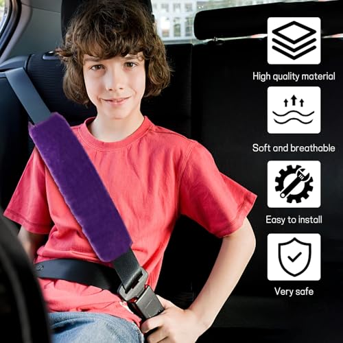2 Pack Car Seatbelt Covers Shoulder Pad, Soft Faux Sheepskin Seat Belt Shoulder Cover for a Comfortable Driving, Seat Belt Shoulder Strap Covers Helps Protect Your Neck and Shoulder (Purple) - color: Purple