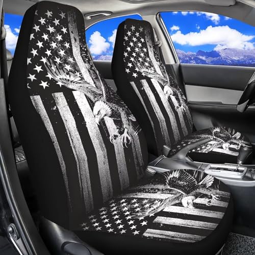 Eagle Car Front Seat Covers Anti-Slip Gray US Flag Car Seat Cover for Front Seats Set of 2 Patriotic Removable Automotive Accessories Universal Fit for Cars SUVs Sedans - color: Eagle Gray US Flag