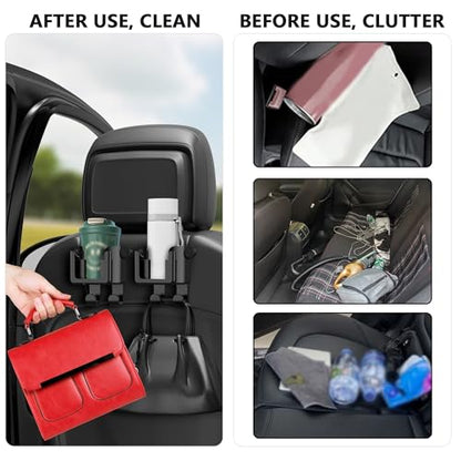 OFBAND 2PCS Multifunctional Car Cup Holder + Car Phone Holder + Car Purse Hook,Hanging Back Seat Car Organizer with Headrest Hooks,Universal Car Organizer Car Accessories Interior