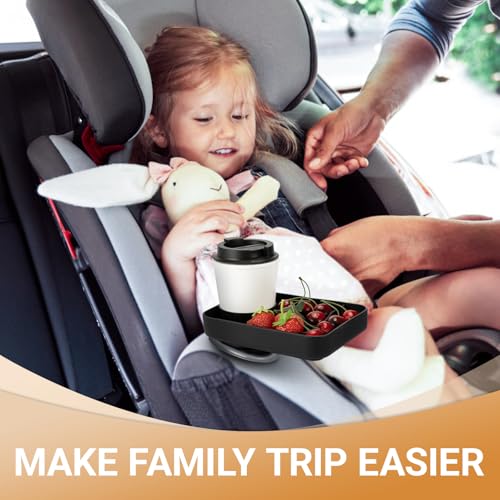 Travel Tray for Kids Car Seat - Silicone Car Seat Cup Tray, Travel Tray for Car Seat with Expandable Base for Fruit, Toys, Books Fits Most Cup Holders