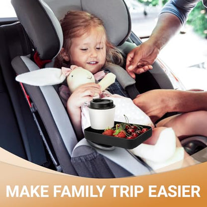 Travel Tray for Kids Car Seat - Silicone Car Seat Cup Tray, Travel Tray for Car Seat with Expandable Base for Fruit, Toys, Books Fits Most Cup Holders
