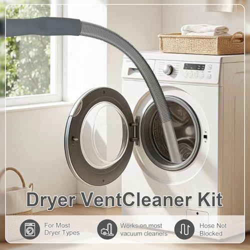Upgraded Dryer Vent Cleaner: Universal Vacuum Hose Kit Attachment for Lint Removal Fits All Vacuums Cleaner Dryer Cleaning Tools for Clogged Ducts (Grey) - color: Gray