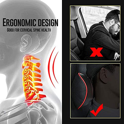HAOTULE Car Leather Neck Pillows, Neck Rest Cushions,100% Memory Foam Cervical Support, Comfortable Travel car Seats and Home Office Soft Pillows, Black a Set (2 pcs) - color: Black