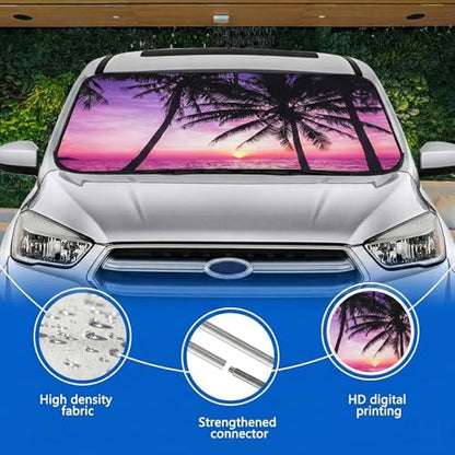 eygeufg Windshield Shade, Car Sun Shade for Front Windshield (Purple Sunset，Large - color: Purple Sunset, size: Medium
