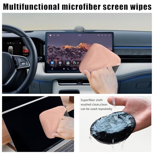 Ohleats Car Screen Cleaner, Microfiber Auto Screen Cleaning Pad, Foldable Touch Screen Cleaner Cloth for Vehicle Dashboard LCD Display, Interior Car Accessories - color: Pink&Gray,2Pcs