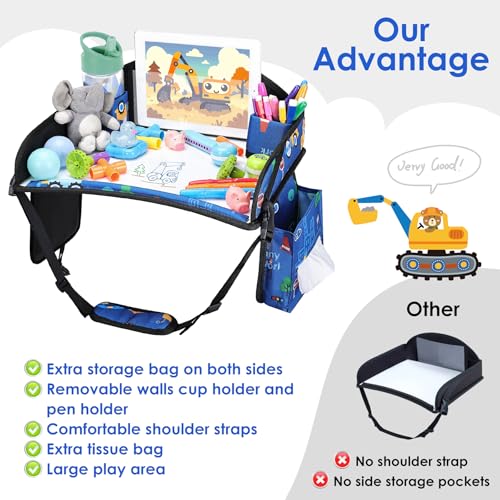 2PCS Kids Travel Tray for Airplane - Toddler Car Seat Table Tray, Road Trip Essentials for Boys & Girls, Carseat Lap Desk for Kids Road Trip Activities (Dark Blue Car/Purple Mermaid) - color: Dark Blue Car/Purple Mermaid--2PCS