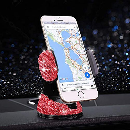 SUNCARACCL Bling Car Phone Holder, 360°Adjustable Crystal Auto Phone Mount Universal Rhinestone Car Stand Phone Holder Car Accessories for Windshield Dashboard and Air Outlet (Red) - color: Red