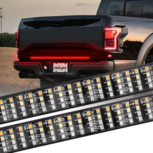 Nilight Truck Tailgate Light Strip 48" Quad Row 528 LED Strip with Red Running Brake Lights White Reverse Lamp Amber Turn Signals Lights - color: 48" Tailgate Light Strip Quad Row