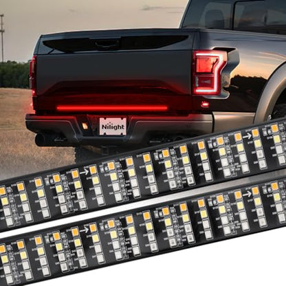 Nilight Truck Tailgate Light Strip 48" Quad Row 528 LED Strip with Red Running Brake Lights White Reverse Lamp Amber Turn Signals Lights - color: 48" Tailgate Light Strip Quad Row