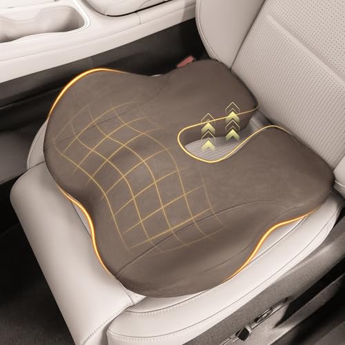 Car Seat Cushion, Ergonomic Memory Foam Car Cushion for Sciatica Pain Relief, Sciatica & Hip & Coccyx Pain Relief Desk Chair Cushion (Brown) - color: Brown