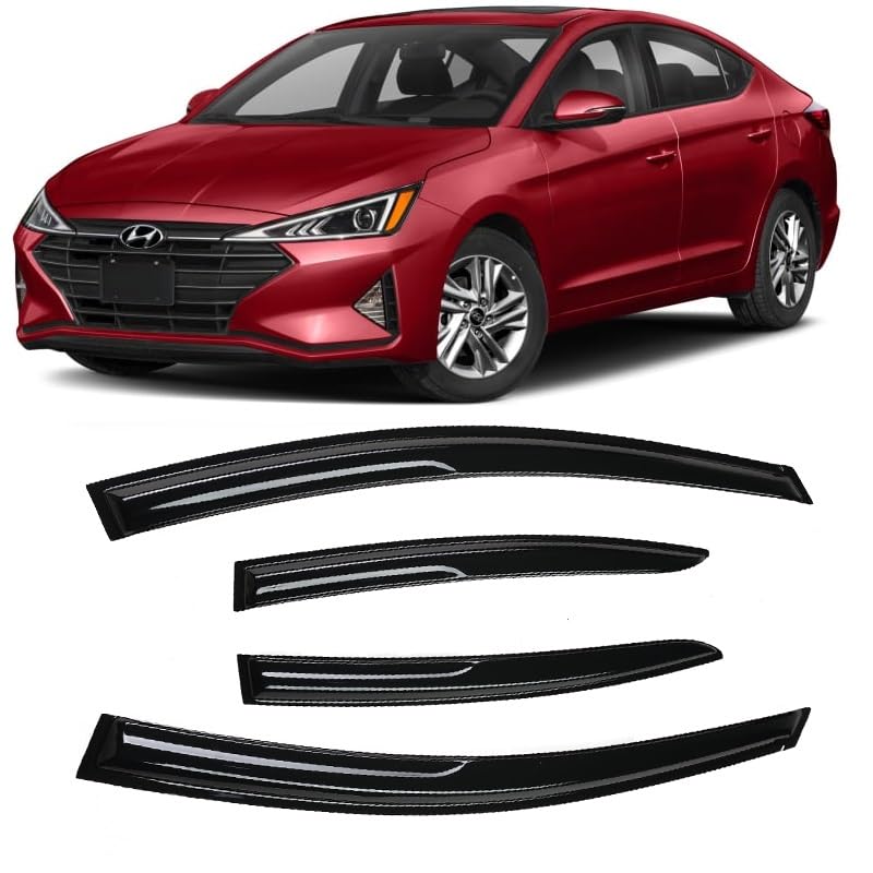 4 Pieces Smoke Tinted Tape-On Side Window Visor Deflectors Rain Guards Designed for Hyundai Elantra 2017 2018 2019 2020 SE SEL Value ECO Limited Sport - size: 2017-2020 Hyundai Elantra