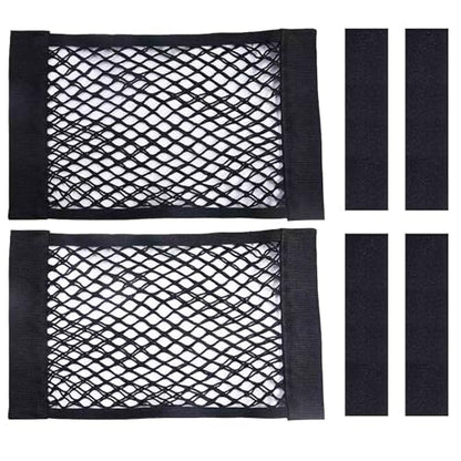 2PCS Universal Car Cargo Net with Adhesive Tape, 9.8×15.7in Trunk Storage Mesh Pocket Wall Mount Organizer Bag for Car RV SUV Boat Truck Camper Van Trailer (Black) - size: 15.7 x 9.8 inches