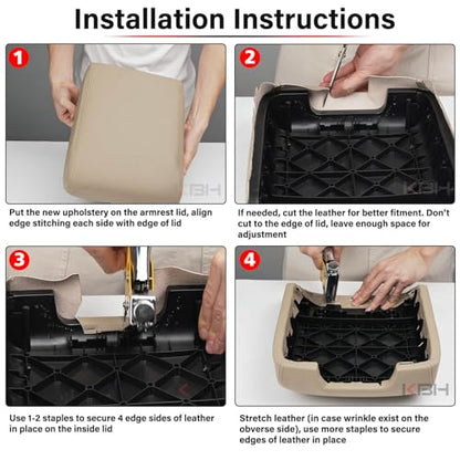 KBH Center Console Cover Replacement for Infiniti QX60 / JX35 & Nissan Pathfinder 2013-2020, Vinyl Leather, Car Armrest Upholstery, Anti-Scratch, Black-Gray Stitch - color: Black-Gray Stitch