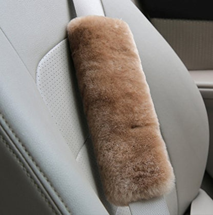 U&M 2 Pack Genuine Sheepskin Auto Seat Belt Cover for Adult Youth Kid Toddlers -Soft Warm Car, Truck, SUV, Camera Backpack Strap Shoulder Pad Wool Fluffy - color: Tan