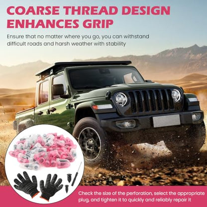 Tire Repair Plugs 60PCS, Screw Type Emergency Puncture Repair Kit with Screwdriver and Gloves for Car Truck Motorcycle Tubeless Tires