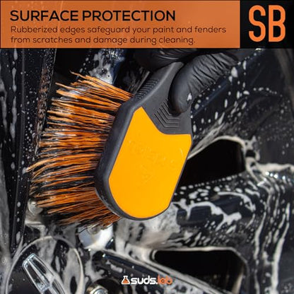 Suds Lab Wheel Spoke Brush Rubberized Handle Soft Bristle Car Detailing Wheel Brush, Rim, Wheel, Dust Cleaner Brush