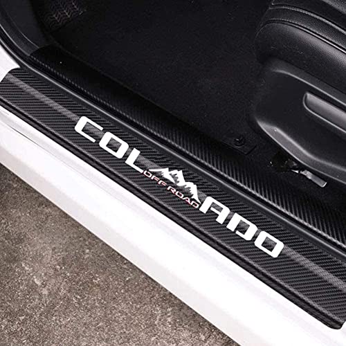 MAXMILO 4Pcs Car Door Sill Protector Reflective Carbon Fiber Leather Sticker Decoration Door Entry Guard Accessories Compatible with Colo4x4rado Off Road (White) - color: White