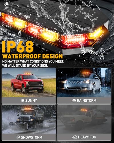 HLauto 406D Rooftop Emergency Strobe Lights Bar, 102 LED Amber Red Mini Beacon Safety Flashing Warning Traffic Lights Bar w/Magnetic Base for 12-24V Trucks, Construction Vehicles, Snowplow, Cars - color: Amber/Red