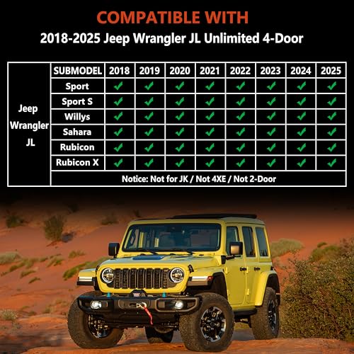 KARPAL Floor Mats Trunk Liner fit for 2018-2025 Jeep Wrangler JL Unlimited 4 Door (Not for JK/4XE), Front & 2nd Row, TPE All Weather Protection Custom Fit Car Mats (Sahara, Rubicon, Willys, Sports) - style: 2018-2025 | For Jeep JLU | Full Set