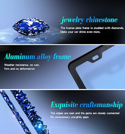Bedazzled License Plate Frames 1 Pack Sparkly Glitter Rhinestone License Plate Frame Bling Diamond License Plate Holder Cover - High End Gift Box Packaging - color: CPJ-03-Dark Blue 1pack