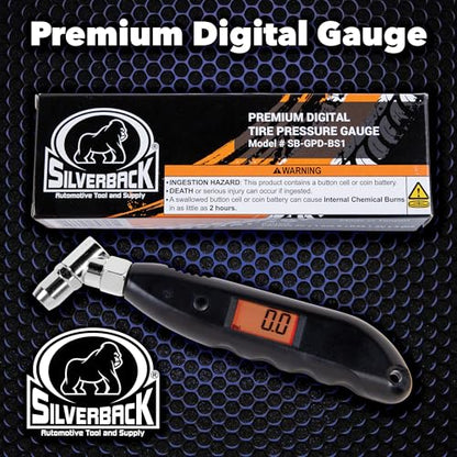 Silverback Digital Tire Pressure Gauge, 0-150 PSI. Tire Pressure Gauge for Car, Truck, Motorcycle, RV's, ATV's, Dirt Bikes, Lawn Tractor & Bicycle Tires. Backlit LCD Screen with 4 Unit Measurements.
