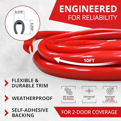 All-Fit Automotive Car Door Edge Protector – Universal DIY Edge Trim to Prevent Scratches & Dings – Flexible Adhesive Molding Trim for Cars, Trucks & SUVs (10 Ft - Red) - color: Red