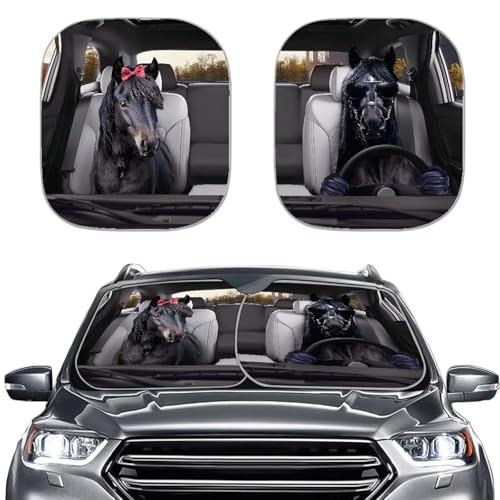 Fashion Horse Print Sunshade Visor 2 PCS Car Windshield Sun Shade Easy Installation Foldable Automotive Interior Accessories for Sun Protection Sun Shade for UV Protection - color: Fashion Horse Print