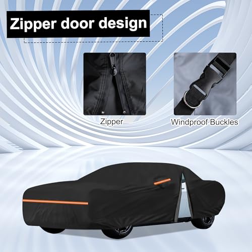 Amooca Heavy-Duty Car Covers Custom Fit for Dodge Challenger 2008-2024 Waterproof Sun-Proof All Weather for Automobiles Snow Cover 420D with Door Zipper Cotton Lining - color: A06-Custom Fit Dodge Challenger 2008-2024