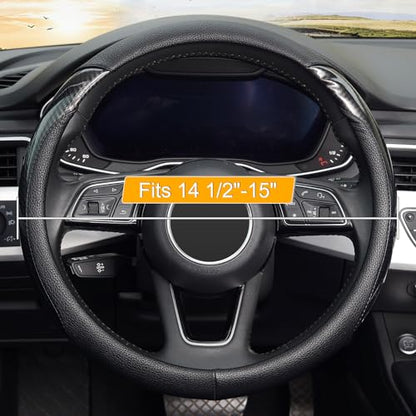 KAFEEK Carbon Fiber Steering Wheel Cover, Universal 15 inch, Anti-Slip, Odorless,Black - color: Black-2, size: Standard Size[14.5"-15"]