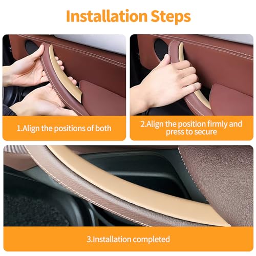 3 PCS Door Handle Covers Compatible with BMW X5 E70 2008-2013, X6 E71/E72 2008-2014 Accessories, Front Rear Left Right Side Inner Door Pull Handle Cover, Beige - color: Beige