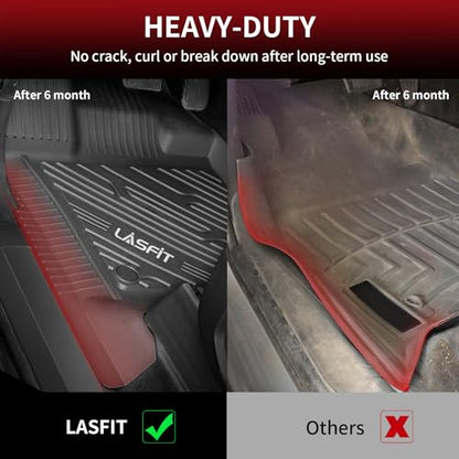 LASFIT Floor Mats for Ford F-150 2021-2026 | F150 Lightning 2022-2025 SuperCrew (Rear w/Fold Flat Storage) Carpet Floor All Weather Car Liners TPE Truck Mats - 1st and 2nd Row, 3pcs Black - style: 1) F-150 SuperCrew| 21-26 | 2Rows w/ Fold Storage