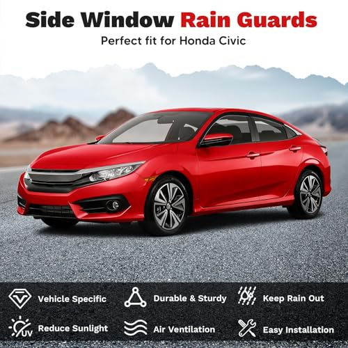 Canvcle Civic Rain Guards - Window Visors for Honda Civic Sedan 2016-2021, Outside-Mount Tape-On Side Window Wind Deflectors for Civic Accessories, Vent Visors Shades Rainproof 4PCS - size: Honda Civic 2016-2021