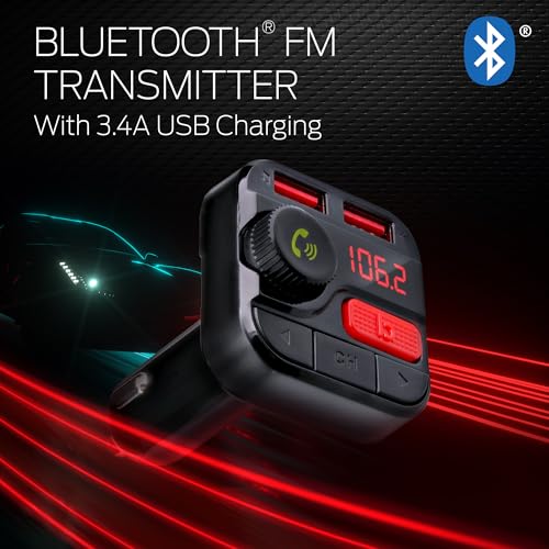Monster Bluetooth FM Transmitter for Car Cigarette Lighter, Bass Boost, Track Back/Forward, Volume, Play/Answer Buttons, Micro SD Card Slot, Microphone, 2 USB Chargers, Google Voice & Siri Compatible