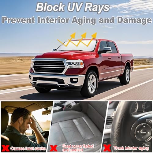 PIMCAR Windshield Sun Shade for Dodge Ram 1500 2009-2018 | Premium 310T Reflective Polyester UV/Heat Shield | Custom Fit Sunshade to Block Rays & Cool Interior - size: 2009-2018 Ram 1500