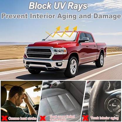 PIMCAR Windshield Sun Shade for Dodge Ram 1500 2009-2018 | Premium 310T Reflective Polyester UV/Heat Shield | Custom Fit Sunshade to Block Rays & Cool Interior - size: 2009-2018 Ram 1500