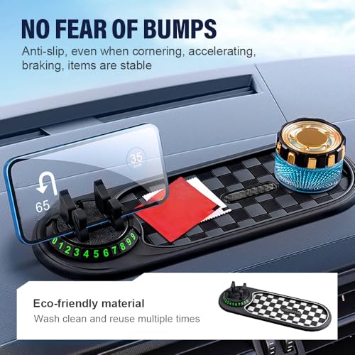 Mobile Phone Bracket Anti-Slip Mat, 2026 New Multifunction Car Dashboard Mat with Temporary Parking Number, Rotatable Anti Skid Car Dashboard Pad for Phones Sunglasses Keys Gadgets (White) - color: White