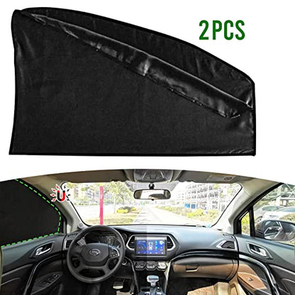ZATOOTO Car Window Shades - 2 Pcs Black Silk Side Front Protection Covers - Magnetic Privacy Sun Shades Curtain Keeps Cooler for Baby Kids Sleeping - color: Black Faux Silk Flat-Front 2PCS